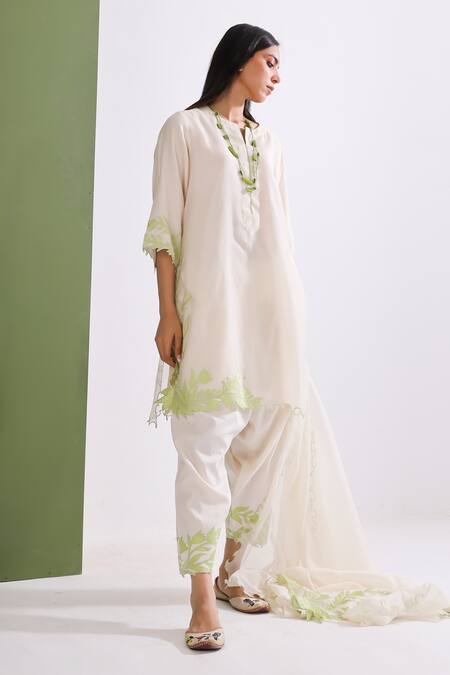 Shop Neelu Sethi Off White Chanderi, Lining Shantoon, Palazzo Pants Cotton Kurta Salwar Set at Aza Fashions Shop_Neelu Sethi_Off White Chanderi, Lining Shantoon, Palazzo Pants Cotton Kurta Salwar Set_at_Aza_Fashions