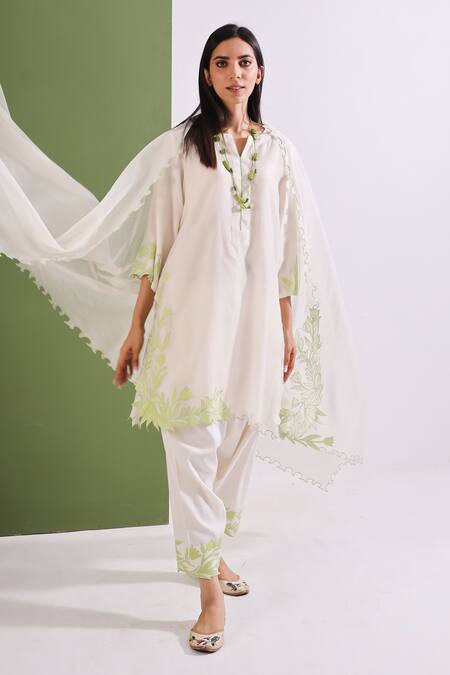 Neelu Sethi Off White Chanderi, Lining Shantoon, Palazzo Pants Cotton Kurta Salwar Set Online at Aza Fashions Neelu Sethi_Off White Chanderi, Lining Shantoon, Palazzo Pants Cotton Kurta Salwar Set_Online_at_Aza_Fashions