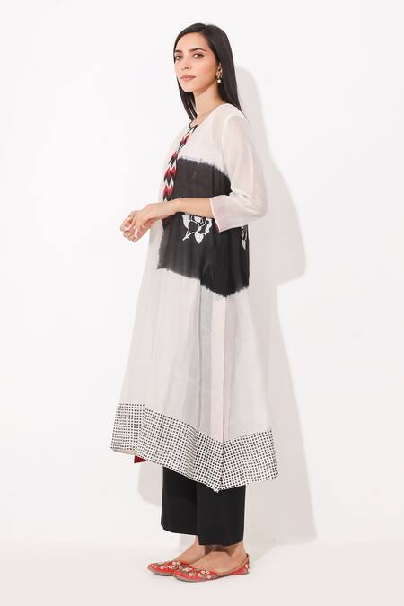 Neelu Sethi_White Kurta Chanderi, Lining Shantoon, Pants Cotton Satin Tie-dye And Set_Online_at_Aza_Fashions