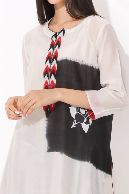 Buy_Neelu Sethi_White Kurta Chanderi, Lining Shantoon, Pants Cotton Satin Tie-dye And Set_Online_at_Aza_Fashions