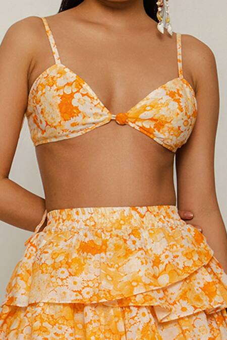 The Iaso Orange Linen Lining Cotton Voile Floral Sweetheart Saki Pattern Skirt Set Online at Aza Fashions The Iaso_Orange Linen Lining Cotton Voile Floral Sweetheart Saki Pattern Skirt Set _Online_at_Aza_Fashions