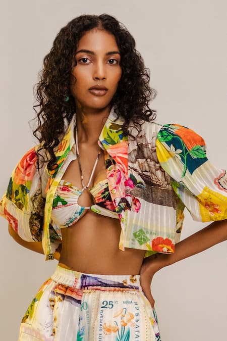 Shop The Iaso Multi Color Self Cotton Jacquard Abstract Shirt Collar Pattern at Aza Fashions Shop_The Iaso_Multi Color Self Cotton Jacquard Abstract Shirt Collar Pattern _at_Aza_Fashions