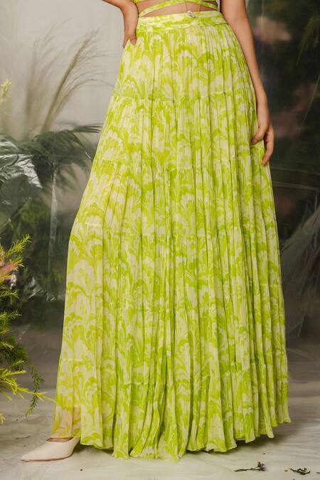 The Iaso Green Lining Crepe, Viscose Crinkle Chiffon Floral Halter Pattern Skirt Set at Aza Fashions The Iaso_Green Lining Crepe, Viscose Crinkle Chiffon Floral Halter Pattern Skirt Set _at_Aza_Fashions