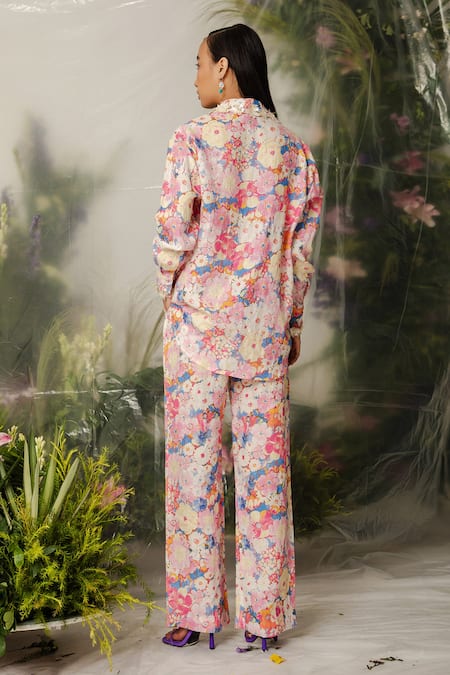 Shop The Iaso Multi Color Silk Chiffon Floral Shirt Collar Manami Pattern at Aza Fashions Shop_The Iaso_Multi Color Silk Chiffon Floral Shirt Collar Manami Pattern _at_Aza_Fashions