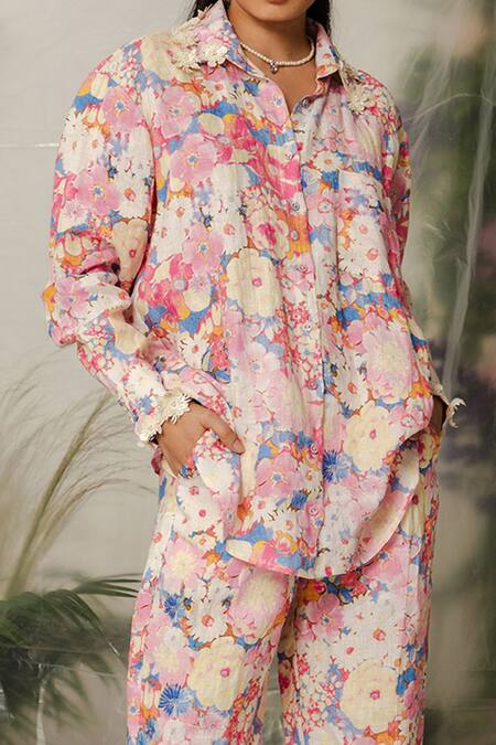 Buy The Iaso Multi Color Silk Chiffon Floral Shirt Collar Manami Pattern Online at Aza Fashions Buy_The Iaso_Multi Color Silk Chiffon Floral Shirt Collar Manami Pattern _Online_at_Aza_Fashions