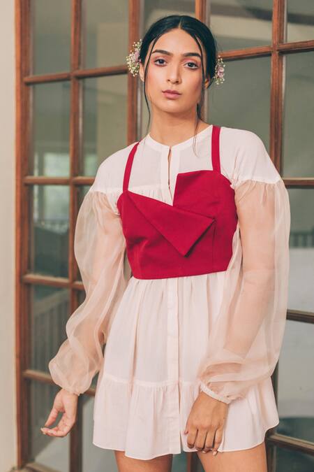 Tarini Vij Pink Cotton And Banana Crepe Round Ava & Ember Dress With Bustier Online at Aza Fashions Tarini Vij_Pink Cotton And Banana Crepe Round Ava & Ember Dress With Bustier _Online_at_Aza_Fashions