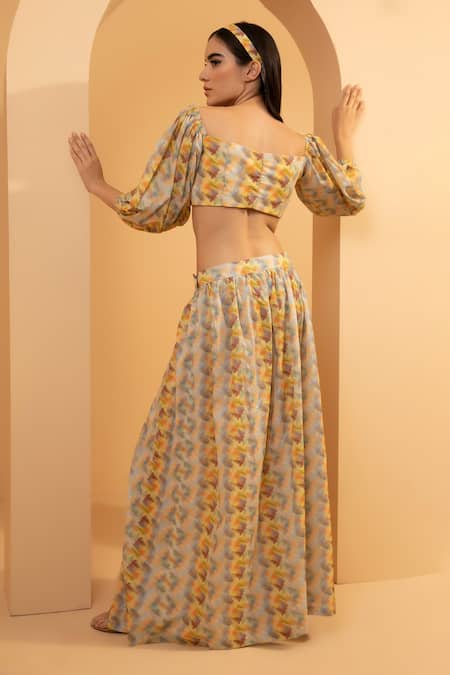 Shop Tarini Vij Multi Color Cambric Cotton Digital Print Sweetheart Gwen Bustier And Skirt Set at Aza Fashions Shop_Tarini Vij_Multi Color Cambric Cotton Digital Print Sweetheart Gwen Bustier And Skirt Set _at_Aza_Fashions
