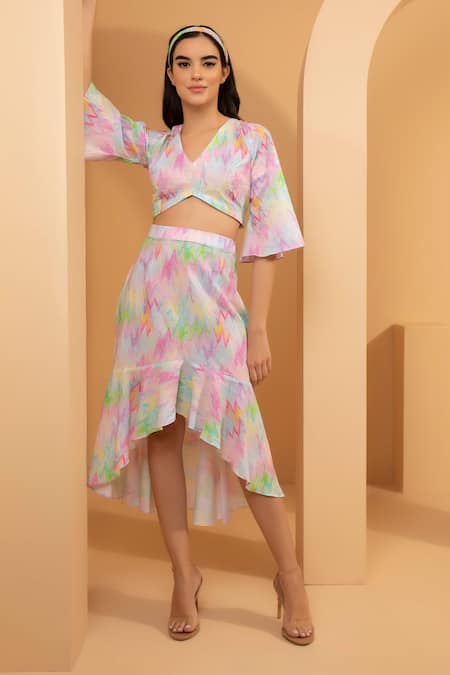 Tarini Vij Zoe Printed Crop Top & Skirt Set 