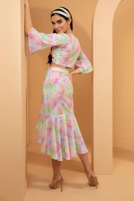 Tarini Vij Zoe Printed Crop Top & Skirt Set 