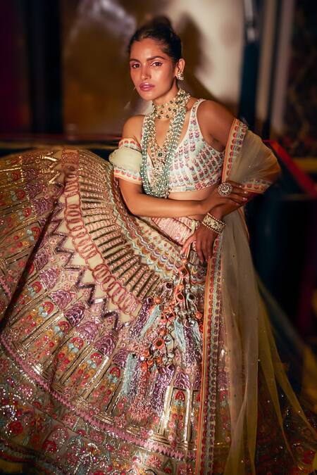 Buy Reynu Taandon Multi Color Lining Shantoon, Soft Net Sequins, Embroidered Bridal Lehenga Set Online at Aza Fashions Buy_Reynu Taandon_Multi Color Lining Shantoon, Soft Net Sequins, Embroidered Bridal Lehenga Set_Online_at_Aza_Fashions