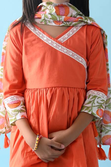THE COTTON STAPLE_Orange Cotton Tassels Mohak Kurta Sharara Set _at_Aza_Fashions