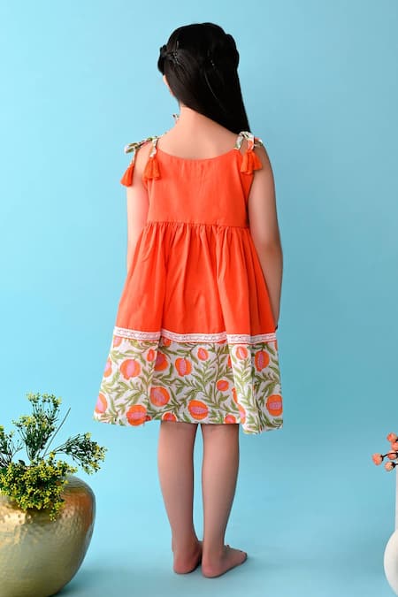Shop THE COTTON STAPLE Orange Cotton Rafa Floral Print Camisole Dress at Aza Fashions Shop_THE COTTON STAPLE_Orange Cotton Rafa Floral Print Camisole Dress _at_Aza_Fashions