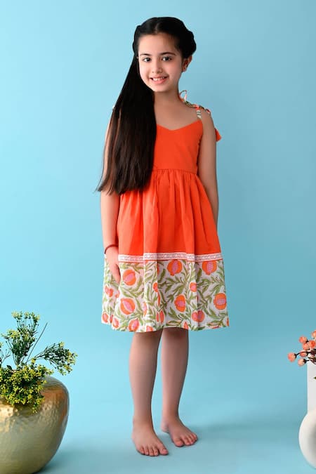 THE COTTON STAPLE Orange Cotton Rafa Floral Print Camisole Dress Online at Aza Fashions THE COTTON STAPLE_Orange Cotton Rafa Floral Print Camisole Dress _Online_at_Aza_Fashions
