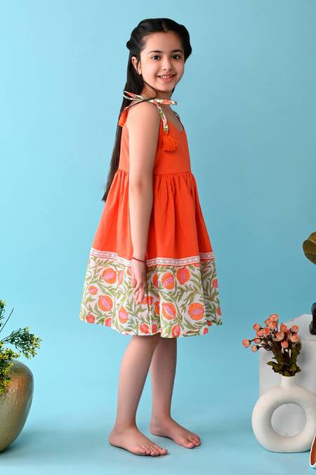 Shop THE COTTON STAPLE Orange Cotton Rafa Floral Print Camisole Dress Online at Aza Fashions Shop_THE COTTON STAPLE_Orange Cotton Rafa Floral Print Camisole Dress _Online_at_Aza_Fashions