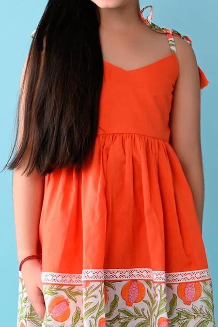 THE COTTON STAPLE Orange Cotton Rafa Floral Print Camisole Dress at Aza Fashions THE COTTON STAPLE_Orange Cotton Rafa Floral Print Camisole Dress _at_Aza_Fashions