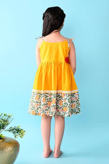 Shop THE COTTON STAPLE Yellow Cotton Embroidery Kusum Floral Print Camisole Dress at Aza Fashions Shop_THE COTTON STAPLE_Yellow Cotton Embroidery Kusum Floral Print Camisole Dress _at_Aza_Fashions