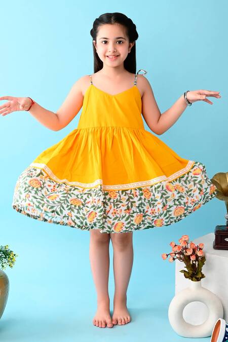 Shop THE COTTON STAPLE Yellow Cotton Embroidery Kusum Floral Print Camisole Dress Online at Aza Fashions Shop_THE COTTON STAPLE_Yellow Cotton Embroidery Kusum Floral Print Camisole Dress _Online_at_Aza_Fashions