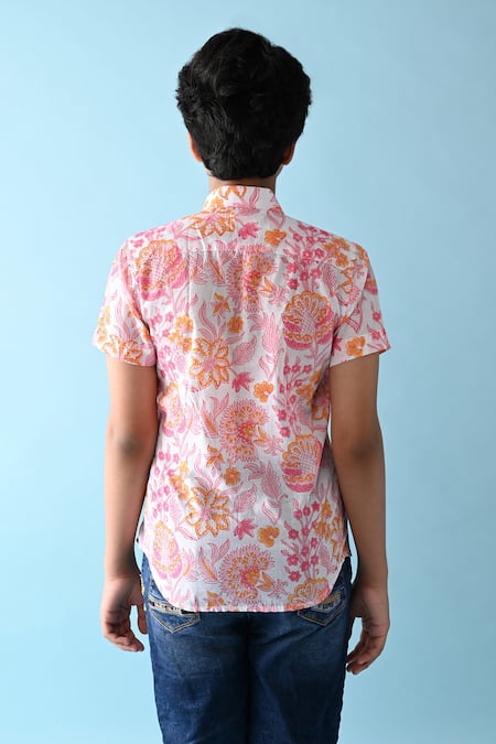 Shop_THE COTTON STAPLE_Pink Cotton Embroidery Floral Print Shirt _at_Aza_Fashions