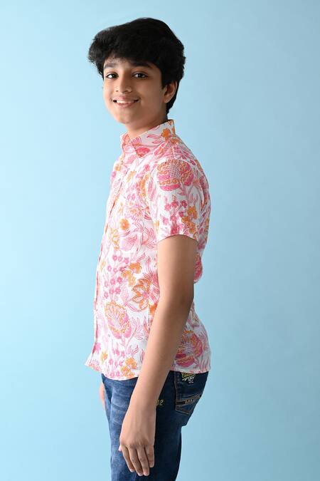 Buy_THE COTTON STAPLE_Pink Cotton Embroidery Floral Print Shirt _Online_at_Aza_Fashions
