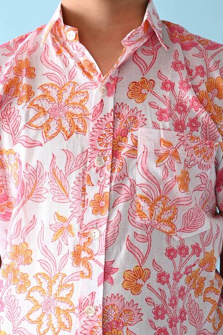 Shop_THE COTTON STAPLE_Pink Cotton Embroidery Floral Print Shirt _Online_at_Aza_Fashions