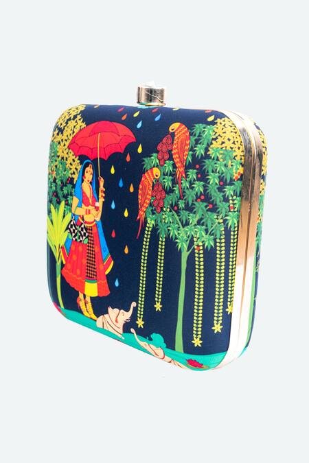 NR By Nidhi Rathi_Multi Color Printed Lady In Jungle Square Clutch_Online_at_Aza_Fashions