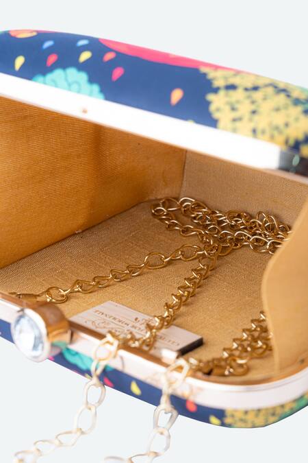 Shop_NR By Nidhi Rathi_Multi Color Printed Lady In Jungle Square Clutch_Online_at_Aza_Fashions