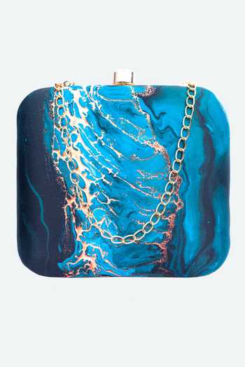 Buy_NR By Nidhi Rathi_Blue Printed Ocean Square Clutch_Online_at_Aza_Fashions