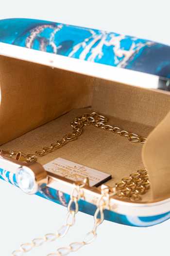 Shop_NR By Nidhi Rathi_Blue Printed Ocean Square Clutch_Online_at_Aza_Fashions