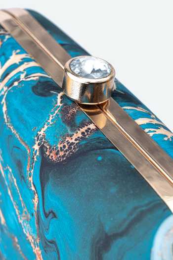 NR By Nidhi Rathi_Blue Printed Ocean Square Clutch_at_Aza_Fashions