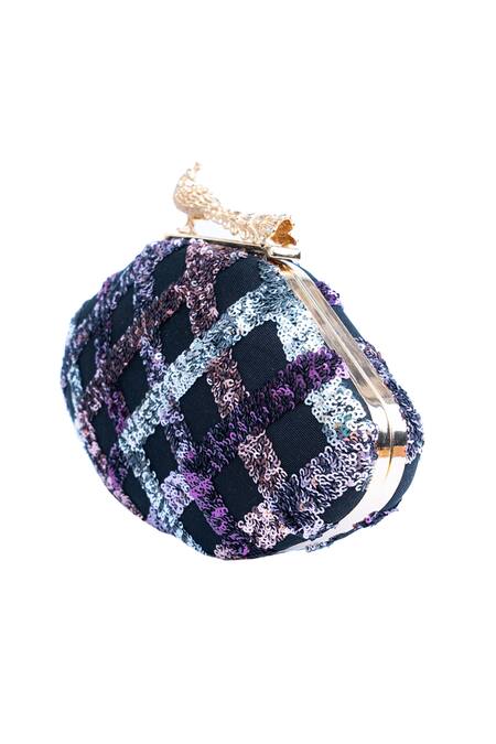 NR By Nidhi Rathi_Multi Color Embroidered Sequin Hexagon Clutch_Online_at_Aza_Fashions