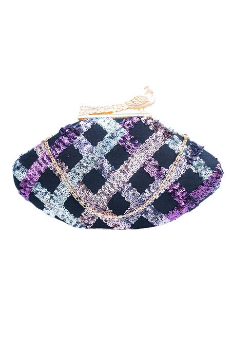 Buy_NR By Nidhi Rathi_Multi Color Embroidered Sequin Hexagon Clutch_Online_at_Aza_Fashions