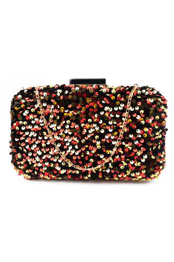 Buy_NR By Nidhi Rathi_Red Embroidered Sequin Rectangle Clutch_Online_at_Aza_Fashions