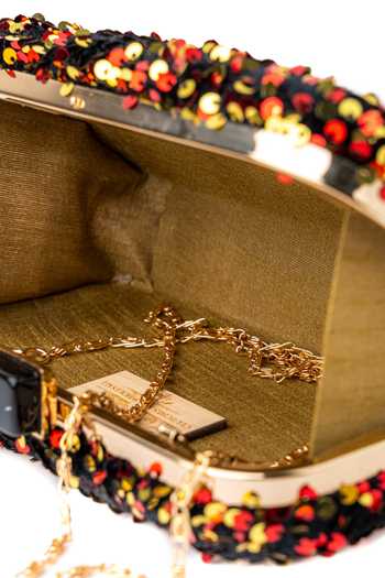 Shop_NR By Nidhi Rathi_Red Embroidered Sequin Rectangle Clutch_Online_at_Aza_Fashions