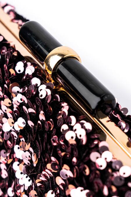 NR By Nidhi Rathi_Gold Embroidered Sequin Rectangle Clutch_at_Aza_Fashions