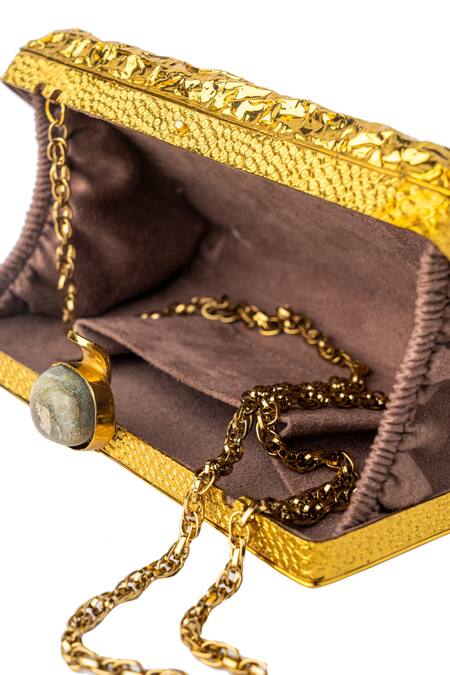 Shop_NR By Nidhi Rathi_Gold Embroidered Mother Of Pearl Clutch_Online_at_Aza_Fashions
