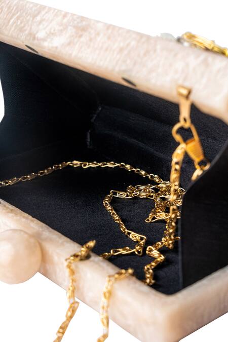 Shop_NR By Nidhi Rathi_Beige Embroidered Rectangle Clutch_Online_at_Aza_Fashions