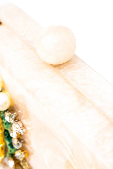 NR By Nidhi Rathi_Beige Embroidered Rectangle Clutch_at_Aza_Fashions