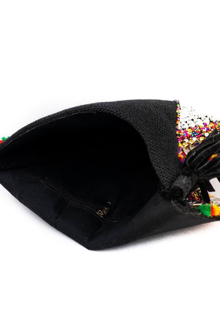 Shop_NR By Nidhi Rathi_Black Embroidered Rectangle Clutch_Online_at_Aza_Fashions
