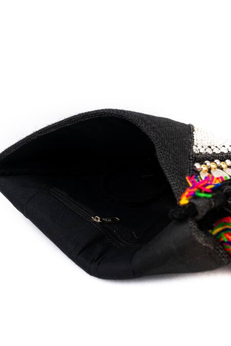 Shop_NR By Nidhi Rathi_Black Embroidery Rectangle Clutch_Online_at_Aza_Fashions