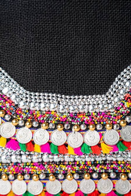 NR By Nidhi Rathi_Black Embroidery Rectangle Clutch_at_Aza_Fashions