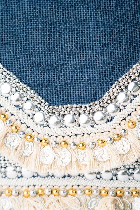 NR By Nidhi Rathi_Blue Embroidered Navy Clutch With Tassels_at_Aza_Fashions