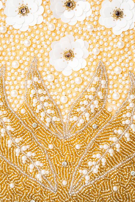 NR By Nidhi Rathi_Gold Embroidered Floral Rectangle Pouch_at_Aza_Fashions