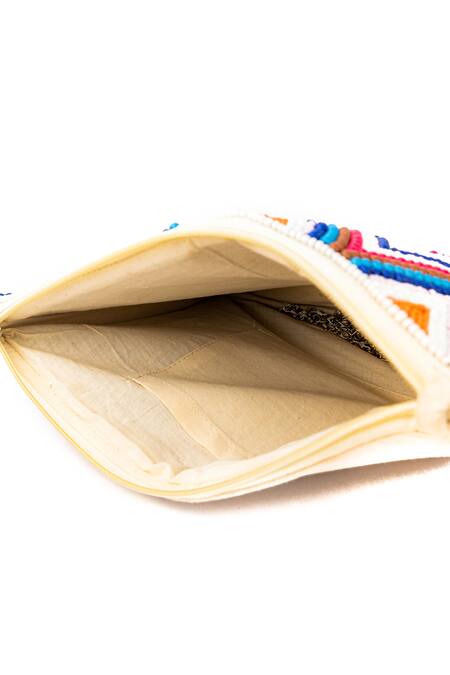 Shop_NR By Nidhi Rathi_Multi Color Embroidered Bead Rectangle Pouch_Online_at_Aza_Fashions