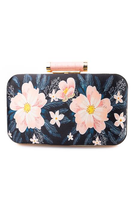 NR By Nidhi Rathi Blue Embroidered Floral Rectangle Clutch Online at Aza Fashions NR By Nidhi Rathi_Blue Embroidered Floral Rectangle Clutch_Online_at_Aza_Fashions