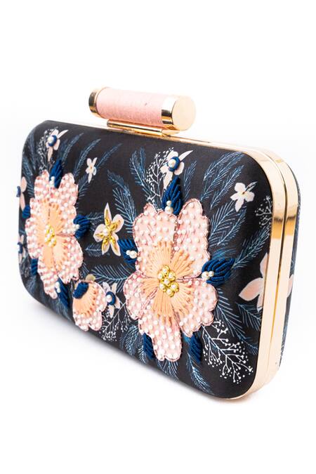 Buy NR By Nidhi Rathi Blue Embroidered Floral Rectangle Clutch Online at Aza Fashions Buy_NR By Nidhi Rathi_Blue Embroidered Floral Rectangle Clutch_Online_at_Aza_Fashions