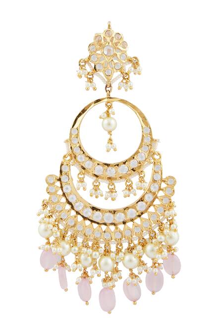Kiara_Gold Plated Crystals, Pearls Kundan Stone Embellished Chandbalis_Online_at_Aza_Fashions
