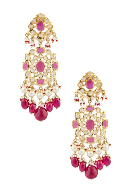 Kiara_Gold Plated Crystals, Pearls Embellished Necklace Set_Online_at_Aza_Fashions