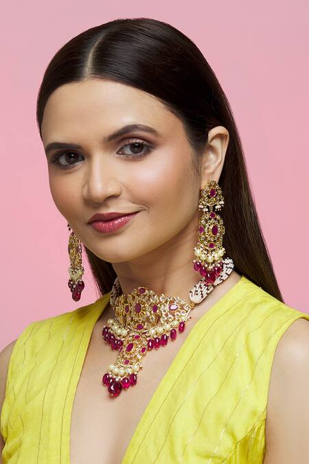 Buy_Kiara_Gold Plated Crystals, Pearls Embellished Necklace Set