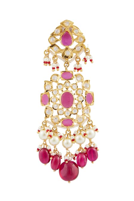 Kiara_Gold Plated Crystals, Pearls Embellished Necklace Set_at_Aza_Fashions