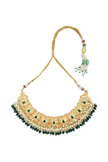 Shop_Kiara_Gold Plated Crystals, Pearls Kundan Embellished Necklace Set_Online_at_Aza_Fashions